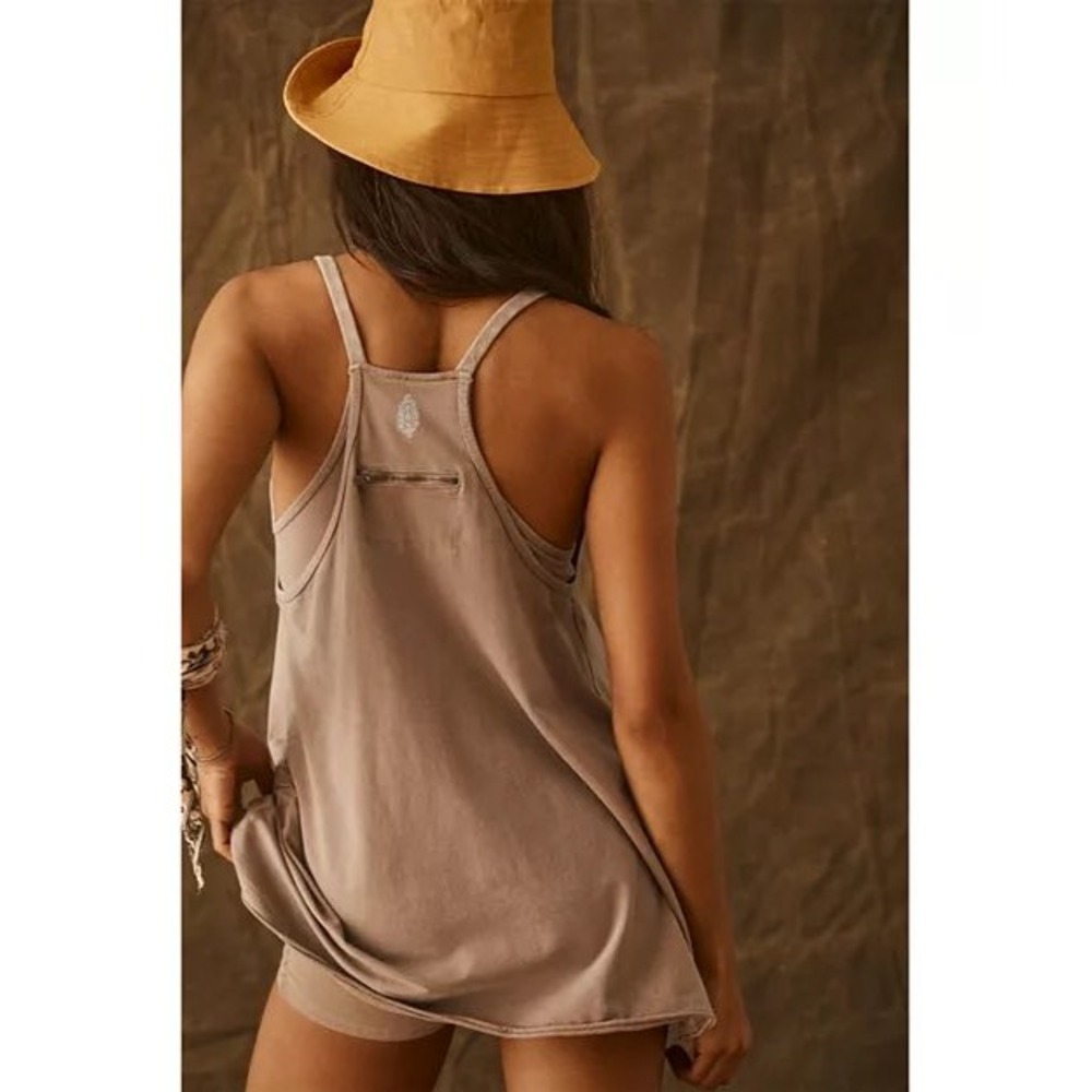 Free People FP Movement Hot Shot Mini Dress Tan Brown Activewear Pockets M a5